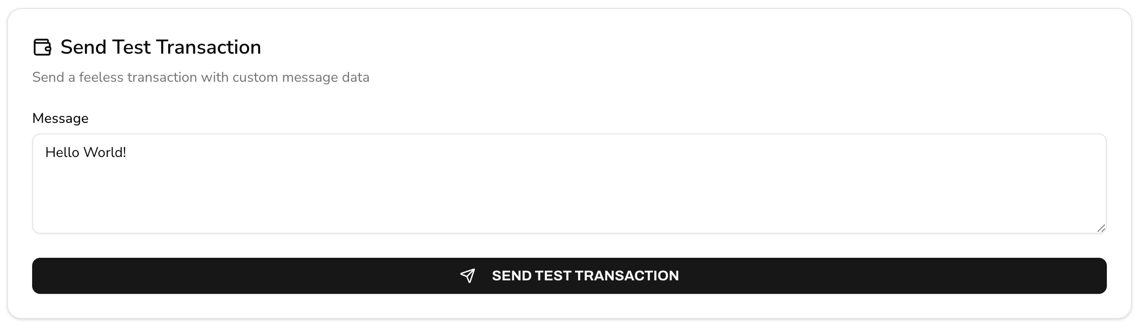 Send Test Transaction Section